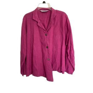 Itemz Chris Baumgartner Lagenlook Tunic Pink Striped Button Up Asymmetrical OS